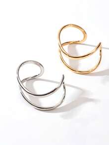 1 件时尚简约金属亮面波浪双层线镂空水滴开口手镯