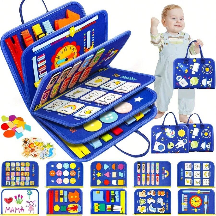 1pc Busy Board Educational Activity Sensory Toy For Toddlers, Helps Develop Fine Motor Skills, Learning Travel Toy, Suitable For Planes And Cars - Ideal Gift For Boys And Girls - Blue - Blue - View 1