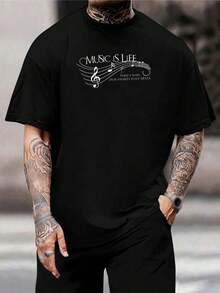 Camiseta de música para hombre - Camiseta gráfica con clave de sol - Regalo para músicos - Cómoda mezcla de algodón - Camiseta informal negra - Regalo del Día del Padre - Negro - Ver 1
