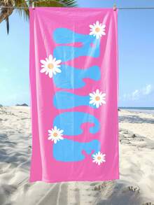 1PC Personalized Custom Beach Towel Featuring A White Daisy Floral Print Design. You Can Have Your Name Customized On It. Whether You're Hitting The Beach, Lounging By The PoolTravel Essentials Travel Accessories Beach Essentials,Vacay Vibes - Multicolor - View 8