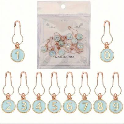 3/1 Set Of 10 Digital Needle Trace Markers, Numbers 0~9 Needle Trace Markers, Alloy Enamel Hook Needle Trace Marker Charms, Lock Needle Markers With Iron Gourd Pin, Used For Knitting, Weaving, Sewing Accessories Quilting