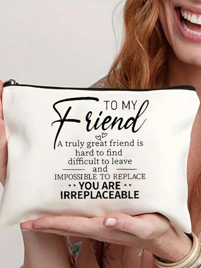 1pc Best Friend For Women Friendship Gifts Birthday Gifts, Linen Cosmetic Bag, Gifts For Best Friend, Makeup Bag For Women Birthday Gifts,Boho Vibes