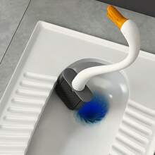 1pc Creative Swan Shape Toilet Brush Set With Holder, Plastic Bathroom Cleaning Tool Kit, Non-Electric Reusable Toilet Brush, Medium Stiffness - Multi-Component Accessories