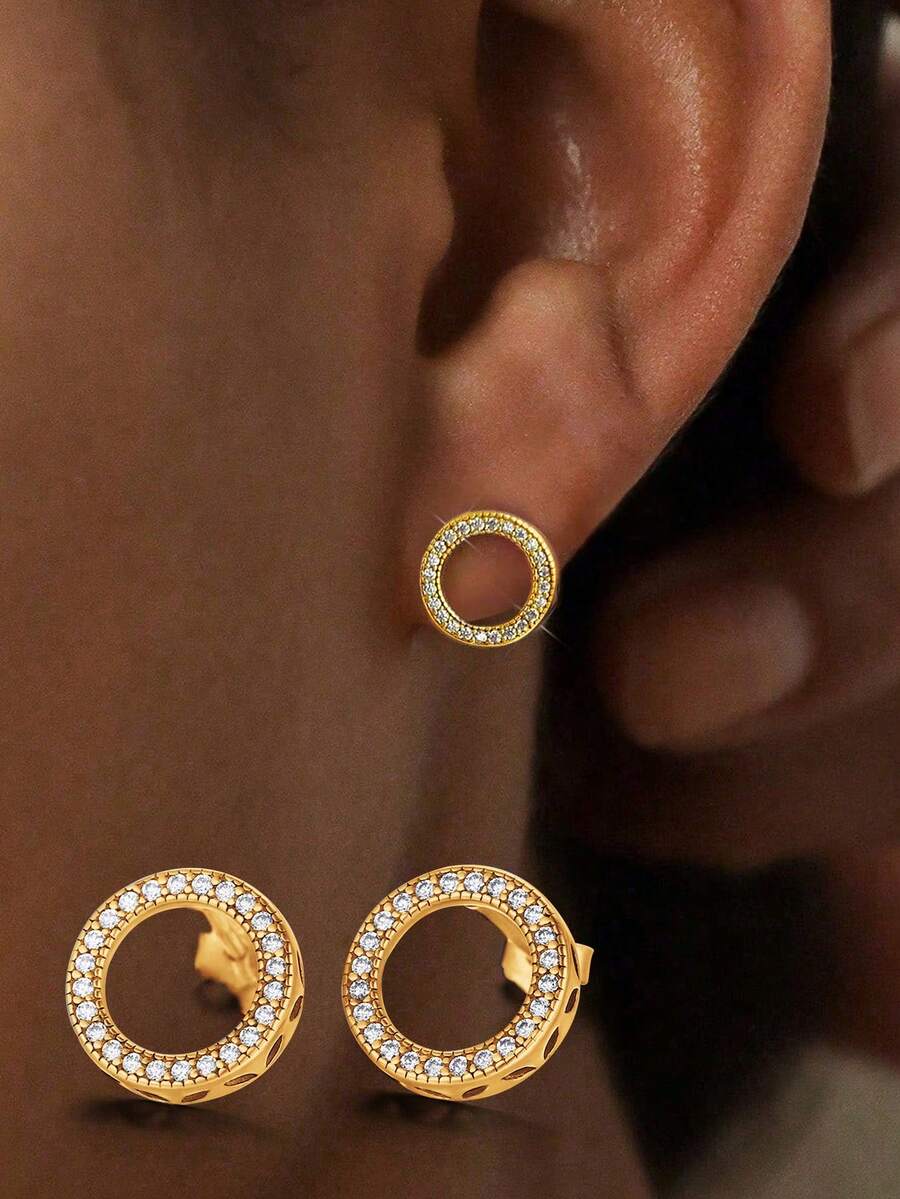 ESBERRY 1对S925纯银立方氧化锆圆形耳环，精致珠宝，女士礼物