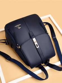 Anti-Theft PU Leather Backpack, Multifunctional Fashion Everyday Bag, Multi-Pocket Lightweight Travel Bag, Large Capacity Minimalist Backpack, Convenient Backpack, Suitable For Students, Nurses, Teachers, Business Professionals, Travel, Commuting, Shopping, Office, Dating, Hiking, Training, Work, Birthday Gift, Holiday Gift - Navy Blue - View 7
