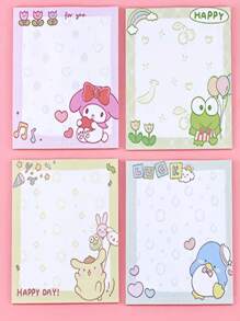 Sanrio 4 Sets /80 Piezas de Notas Adhesivas Sanrio, Pegatinas de Dibujos Animados Lindos de Melody Lomi, Accesorios de Apariencia Hermosa para Tomar Notas y Mensajes, Útiles escolares, Vuelta al Colegio