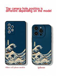 蓝色波浪彩绘穿孔黑色彩绘简约时尚防震手机壳适用于 16/11/16pro/16plus/16promax/16e/15Promax/13/14/12/XS/XR/7G/8P 防水防摔防刮 - 彩色 - 查看 8