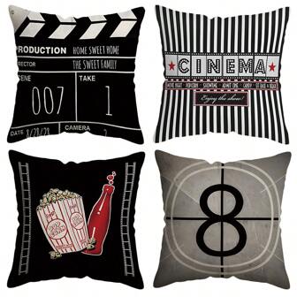 TOPSSCTR 4 fundas de almohada con diseño de una sola cara de tema cinematográfico contemporáneo, de poliéster lavable a máquina con cierre de cremallera, para decoración del hogar y cojines de sofá