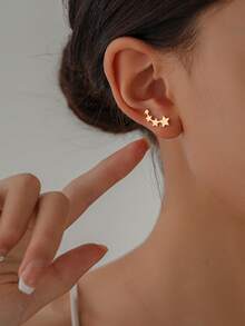 Nooxian 2pcs U-Shaped Ear Clips, Women Star Earring Cuffs - Yellow Gold - View 8