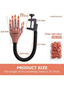 Movable Arm Nail Practice Hand - Flexible Adjustable Fake Mannequin Hand With 3 Fingers & 100Pcs Refill Nail Tips - Professional Training Tool For Nail Art Beginners, Nail Tech Students, Salon Trainees - Home Practice Studio, Nail Salon Classroom Essential