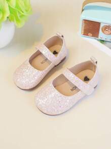 1 Pair Girls Glitter Flat Shoes, Cute Square Toe Shoes, Suitable For Outing, Party And Festival, All Seasons