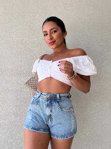 The Lemon 9043# Women's Denim Shorts Natural Youth Denim Shorts Women's Shorts - Rửa trung bình - Xem 5