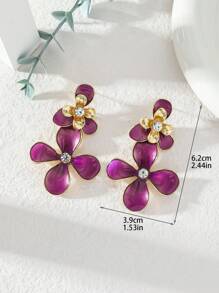 1 Pair Elegant Fashion European Style Rhinestone Flower Drop Oil Alloy Earrings, Suitable For Daily, Commuting, Shopping, Party Wear, Holiday Gift