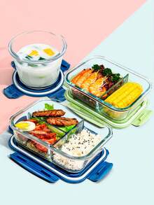 1 pieza Recipiente de almacenamiento de alimentos de vidrio apto para microondas, caja de almuerzo aislada, tazón de vidrio organizador de cocina, tapas de color aleatorio (Nota: Las tapas no son aptas para microondas) - Multicolor - Ver 13