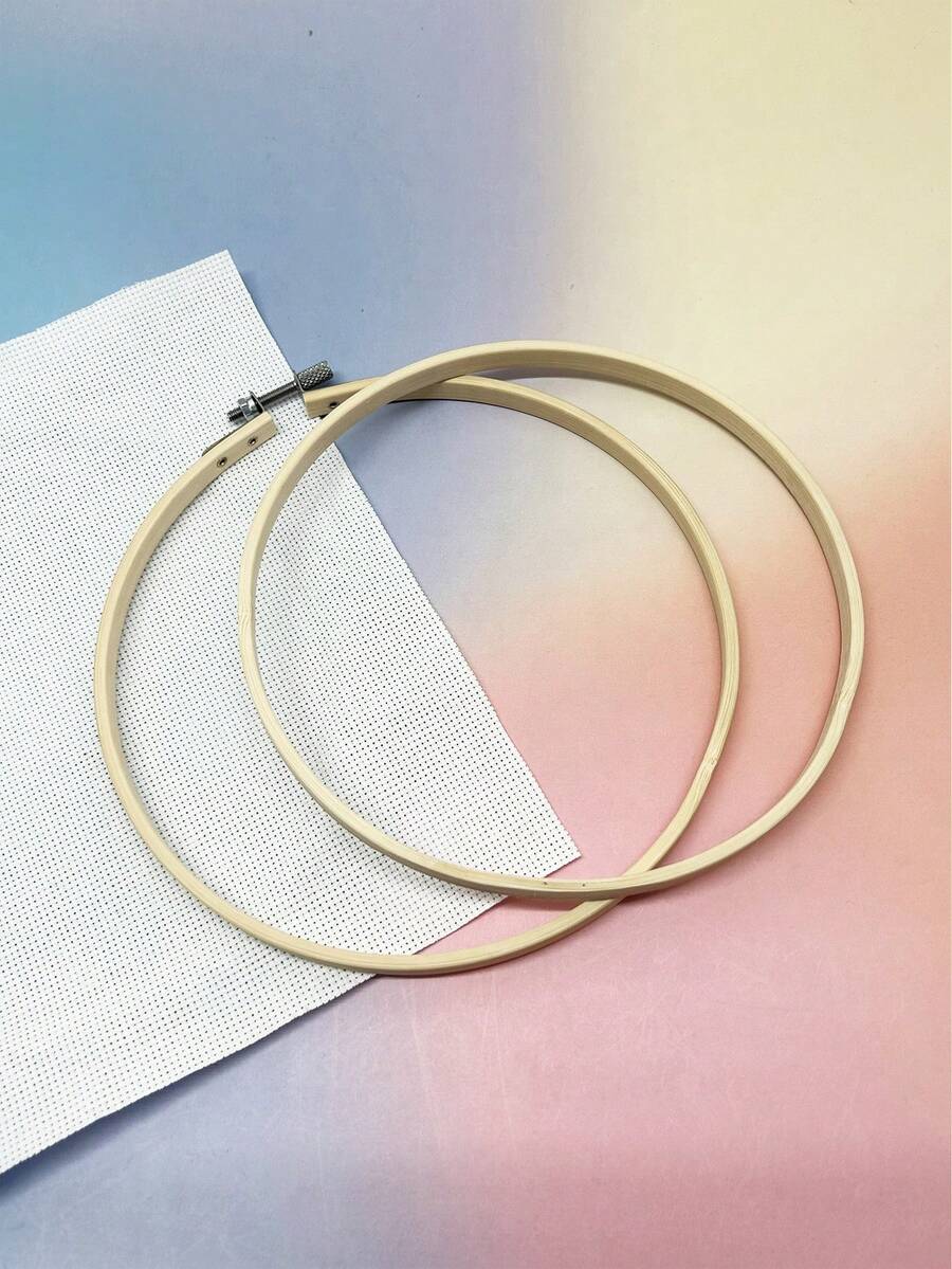 Adjustable Round Bamboo Embroidery Hoop, Double Circle Decorative Bamboo Embroidery Frame, Wooden Craft Embroidery Hoops For DIY Cross Stitch, Sewing Tools, Multiple Sizes - Apricot - View 1