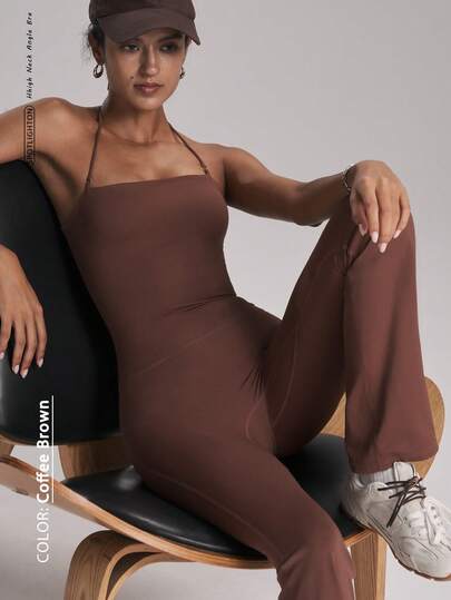 FWH Summer Fashion Jumpsuit, Promotes Body Confidence, Waist-Cinching And Butt-Lifting, Yoga/Fitness Naked-Feel Fabric, Criss-Cross Open Back + Flare Leg, Bust-Enhancing, Sexy Yet Elegant, Slimming Waist + Elongating Leg Lines, Waist-Cinching Design, Open-Back Cutout, Women's Halter Flare Jumpsuit