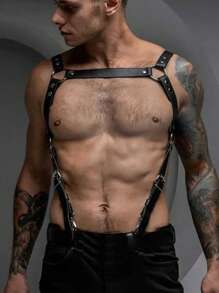 1pc PU Leather Gothic Style Men's Sexy Suspender, Body Harness Strap, Chest Front Strap, Bodysuit Accessory