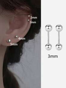 1 Pair 925 Sterling Silver Stud Earrings With Double Ball Screw Back, Suitable For Pierced Ears, Can Be Worn For Showering And Sleeping