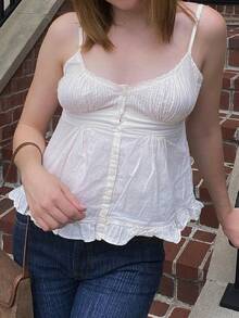 Women Fairy Grunge Y2k Shirts Square Neck Lace Patchwork Tops Vintage Goth Aesthetic Tank Tops - 白色 - 查看 7