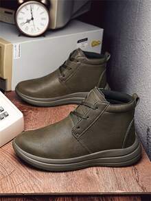 防水二层皮男士靴子柔软舒适运动踝靴加大码39-48高帮运动鞋男式缓冲靴 - 卡其色 - 查看 3