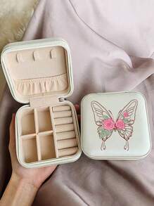 1pc Jewelry Box, Large Capacity Jewelry Storage Box, Jewelry Organizer Box, Miniature Jewelry Case, Jewelry Savings Box, Portable Travel Jewelry Box, Makeup Box, Various Jewelry Boxes,Simple Travel & Home Jewelry Box For Women Storage Organizer Travel Essentials Back To School Dormitory Storage