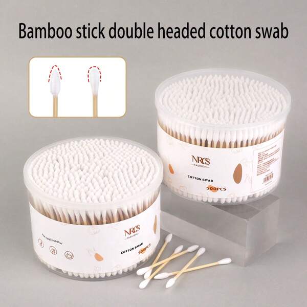 500pcs Double-Ended Cotton Swab, Ear Cleaning Makeup Stick, Multi-Purpose Disposable Cotton Swab, Portable, Suitable For Travel And Home Use
