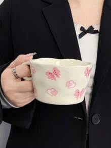 1pc Handpainted Heart, Bow, Sun, Rainbow, Star Ceramic Mug, Instagrammable French Latte Cup, Cute Girl Style Beverage Cup, Tea/Coffee/Water Cup, Practical & Stylish Gift, Suitable For Cafe, Dessert Shop, Restaurant, Living Room, Party, Gift Giving