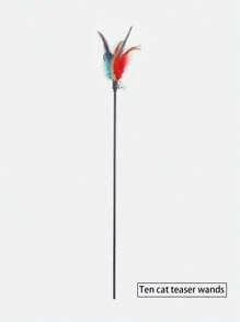 5/10 pezzi Bacchetta interattiva per gatti con campanello - Giocattolo per gatti lungo 20" per gattini e gatti adulti (con accessori in piuma/nastro, durevole)