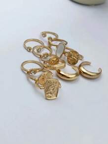 13pcs/Set Retro Rhinestone Hollow Portrait Adjustable Ring Set - Suitable For Daily & Casual Occasions