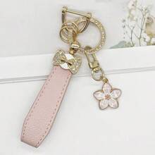 Bowtie & Sakura Duo! 1 Alloy Metal Leather Strap Keychain, Hang Car Keys, Door Keys, Bags – Stylish & Practical!