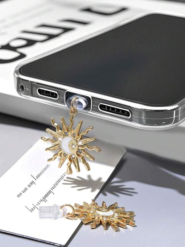 1 Stück goldene sonnenblumenförmige Metall Staubschutzstöpsel Handyanhänger Zubehör für Lightning/USB-C Ladeanschluss