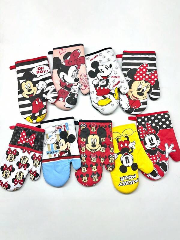 Disney Disney, 1pc Mickey And Minnie Cute Printed Insulated Gloves, Microwave Baking Insulated Gloves, Perfect For Home Kitchen Use - Cute Cartoon Design, Soft Fabric Gloves