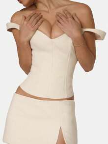 Women's Y2K Corset Top Off Shoulder Sleeveless Deep V Neck Bustier Crop Top Summer Backless Slim Fit Corset Top Going Out Streetwear - 白色 - 查看 6