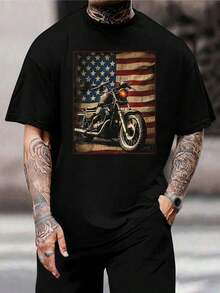 Camiseta de Motociclista con Bandera Americana para Hombre - Camiseta Gráfica Vintage de Biker, Ropa Patriótica de Motociclista, Camiseta con Bandera de EE. UU., Top Casual de Verano, Mejor Regalo para Aficionados a las Motocicletas - Negro - Ver 1