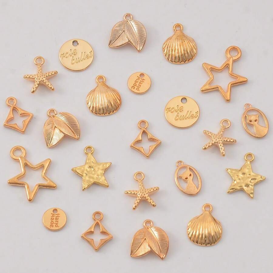 Set de 10 piezas/paquete de dijes de joyería con diseños de serie marina - sirena, concha marina, estrella de mar - para manualidades DIY, collares, pulseras