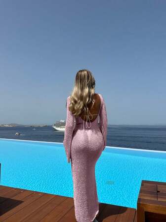 Women's Solid Sexy Backless Slender Long-Sleeved Gauze Dress Spring Summer Outfits For Women