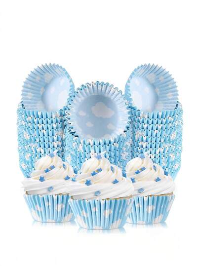 50/100pcs Blue Sky Cloud Cupcake Liners, Cloud Pattern Cake Cups, Snowflake Cupcake Wrappers, Birthday Party Baking Cups, Wedding Party Dessert Cake Decorative Cups