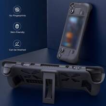 1 set d'étui en silicone pour Steam Deck avec 2 capuchons de joystick, design incurvé, nervures amortissantes à l'intérieur, antichoc, résistant aux rayures, antidérapant, résistant à la transpiration