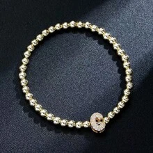 1 件简约黄铜和立方字母串珠弹性手链，适合女士 - 金色 - 查看 17