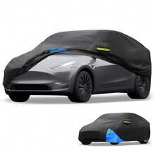 Car Cover Waterproof All Weather 210D, UV Sun Rain Protection, With Left Side Zipper - Black Blue 190.94"x75.59"x57.09" - View 1