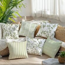 6 pièces Housses de coussin à motif géométrique de feuilles minimalistes vertes, imprimées sur un seul côté en velours pêche, 45*45/50*50/40*40CM Housses de coussin pour décoration de canapé en tissu moderne, décoration de fête, cadeau - 6 pièces - Vert - Voir 8