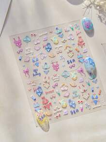 1 pezzo Adesivi per unghie 5D in rilievo, accessori per arte di unghie estivi e carini con borsa a rete e stampa di frutta, prodotti per decorazione unghie fai-da-te, adesivi per design unghie