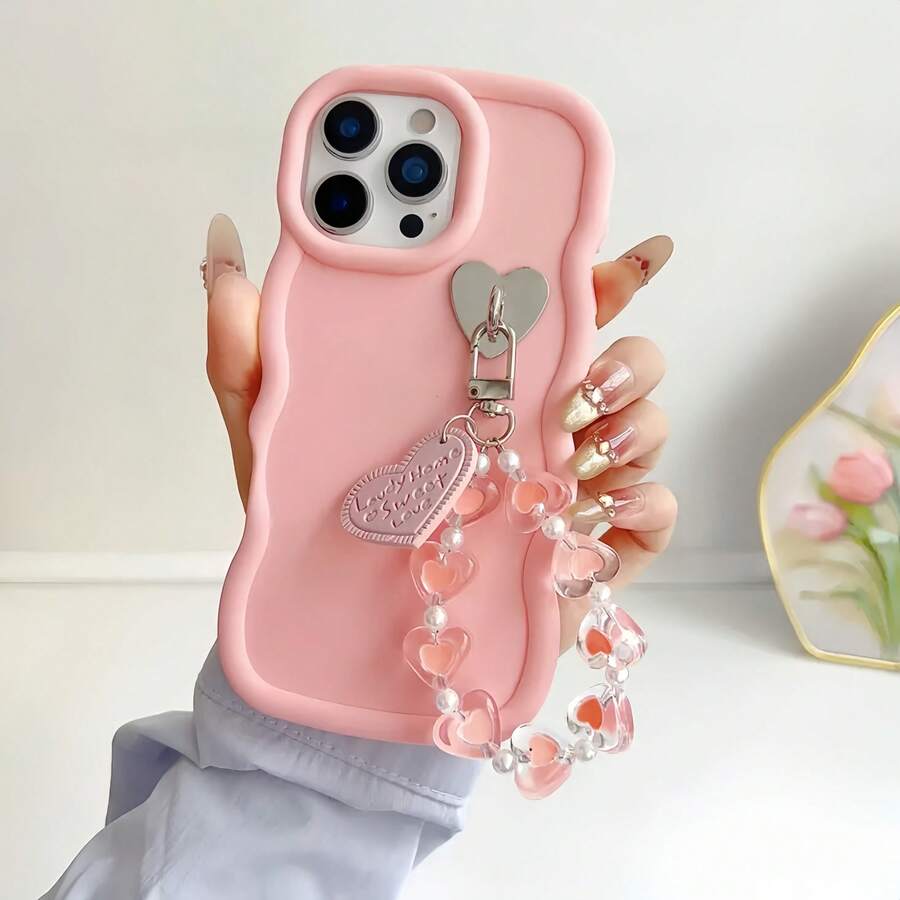 1 peça Pingente fofo em formato de coração, estilo macaron de dopamina, estilo Y2K, com cordão para alça de pulso, compatível com iPhone 16, Note 11 4G, Galaxy A55, Note 30, Moto E30, Camon 20, Camon 20 Pro 4G, Spark 8C, Spark Go 2022, Smart 7, Smart 8. Versão internacional, não é a versão nacional. - Rosa - Ver 1