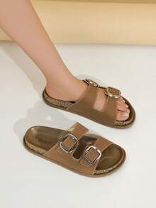 Chic Women's Summer Slippers, Comfortable Flatform Casual Slippers, Outdoors Beach Shoes, Versatile Slippers - Coffee Brown - View 5