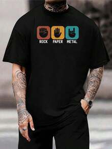 Camiseta gráfica divertida de Rock Papel Metal - Camiseta vintage retro para hombre y mujer - Regalo genial para frikis, nerds y gamers - Top informal de algodón único - Negro - Ver 1