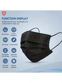 30 piezas/50 piezas/100 piezas Mascarilla desechable negra - 3 capas, transpirable y cómoda con lazos elásticos para las orejas.