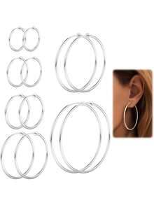 Milacolato Non Pierced Hoop Earrings For Women Clip On Hoop Earrings Silver Gold Rose Gold Spring Hoop Earrings Set Small To Big Hoop Fake Earrings Jewellery 20-60cm - Multicolor - View 1
