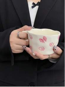 1pc Handpainted Heart, Bow, Sun, Rainbow, Star Ceramic Mug, Instagrammable French Latte Cup, Cute Girl Style Beverage Cup, Tea/Coffee/Water Cup, Practical & Stylish Gift, Suitable For Cafe, Dessert Shop, Restaurant, Living Room, Party, Gift Giving