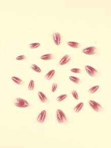 24片渐变腮红粉色美甲贴纸，法式猫眼短杏仁美甲套装，包含1张贴纸和1个迷你指甲锉，适合日常美甲护理用品 - 彩色 - 查看 3