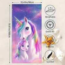 1 pièce Serviette de plage personnalisée grande avec design arc-en-ciel licorne colorée, convenant à un usage extérieur, camping, natation, vacances, excellent cadeau et accessoire de plage essentiel - Violet - Voir 14